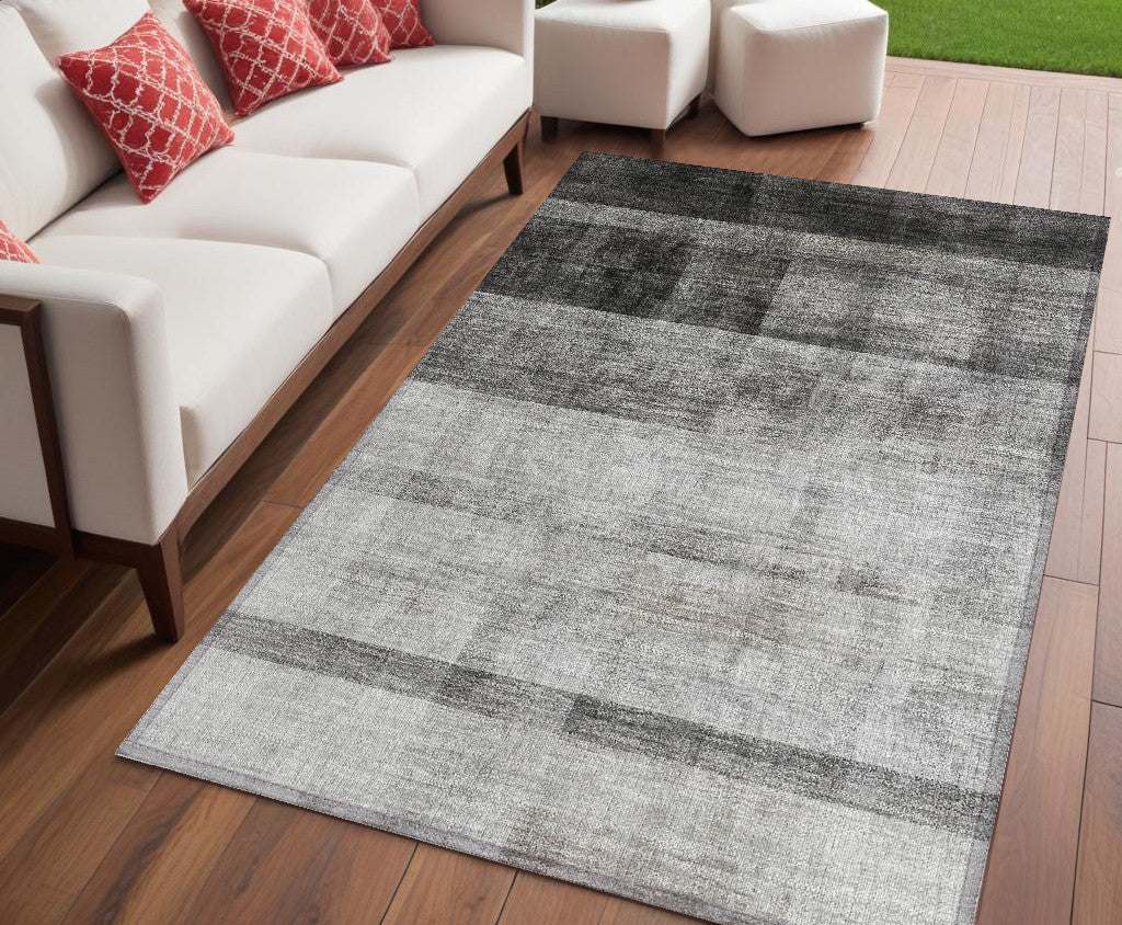 5 X 8 Gray Ombre Washable Non Skid Indoor Outdoor Area Rug