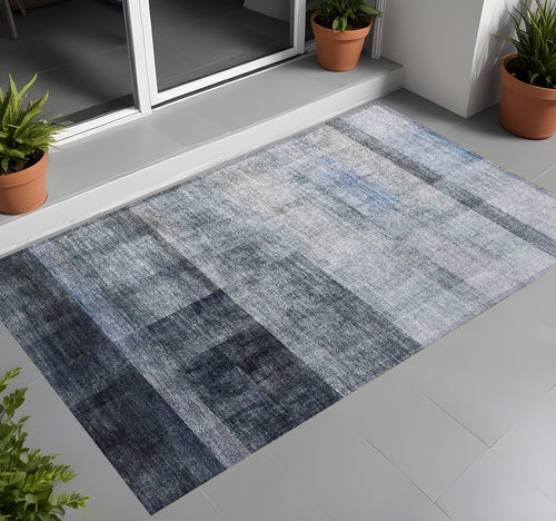 2 X 3 Navy and Gray Ombre Washable Non Skid Indoor Outdoor Area Rug