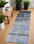 8 Runner Navy and Gray Ombre Washable Non Skid Indoor Outdoor Runner Rug