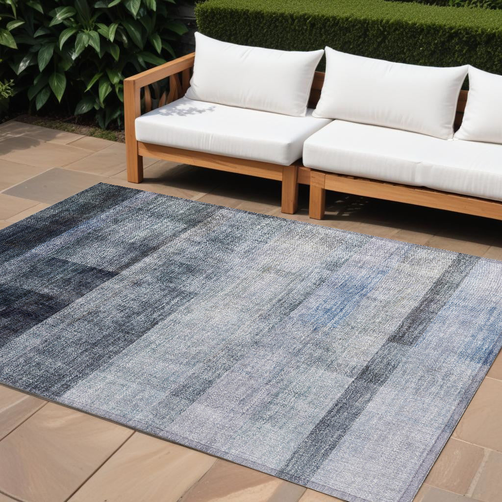 8 X 10 Navy and Gray Ombre Washable Non Skid Indoor Outdoor Area Rug