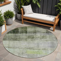 8 Round Olive Green Round Ombre Washable Non Skid Indoor Outdoor Area Rug