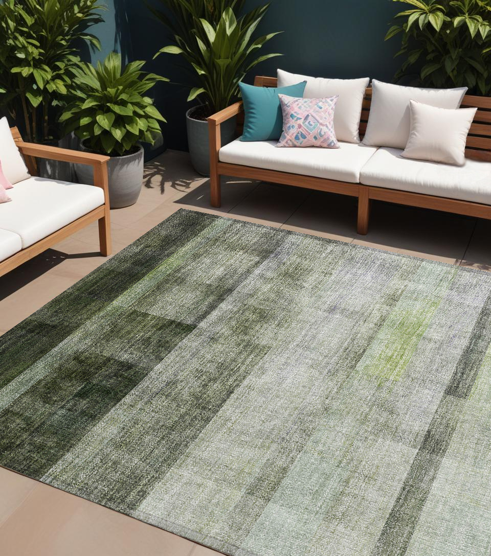 8 X 10 Olive Green Ombre Washable Non Skid Indoor Outdoor Area Rug
