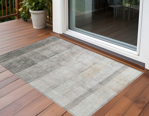 2 X 3 Taupe Ombre Washable Non Skid Indoor Outdoor Area Rug