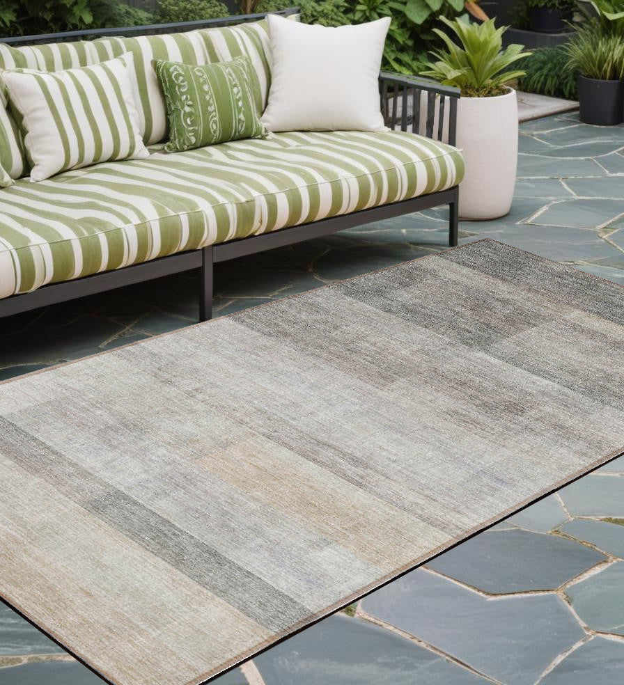 8 Runner Taupe Ombre Washable Non Skid Indoor Outdoor Runner Rug