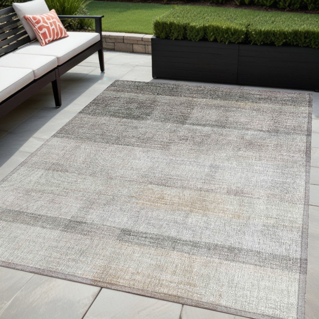 5 X 8 Taupe Ombre Washable Non Skid Indoor Outdoor Area Rug