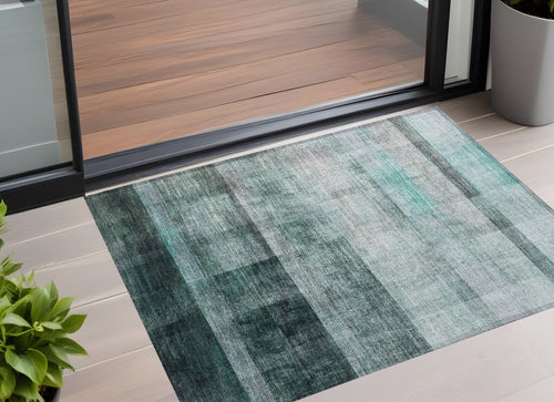2 X 3 Teal Ombre Washable Non Skid Indoor Outdoor Area Rug