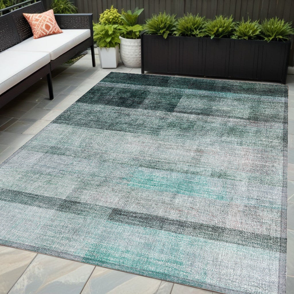 5 X 8 Teal Ombre Washable Non Skid Indoor Outdoor Area Rug