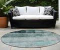 8 Round Teal Round Ombre Washable Non Skid Indoor Outdoor Area Rug