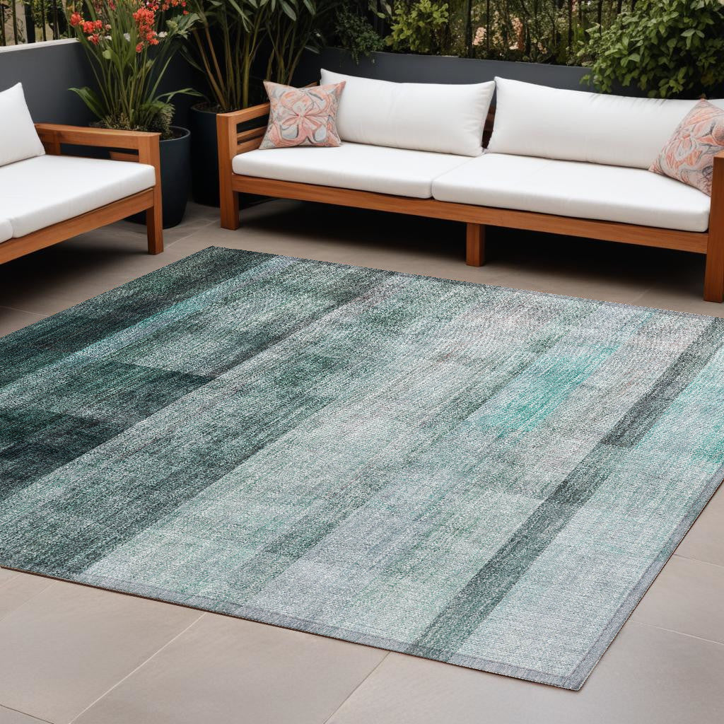 9 X 12 Teal Ombre Washable Non Skid Indoor Outdoor Area Rug