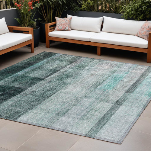 10 X 14 Teal Ombre Washable Non Skid Indoor Outdoor Area Rug