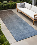 8 Runner Blue and Green Ombre Washable Non Skid Indoor Outdoor Runner Rug