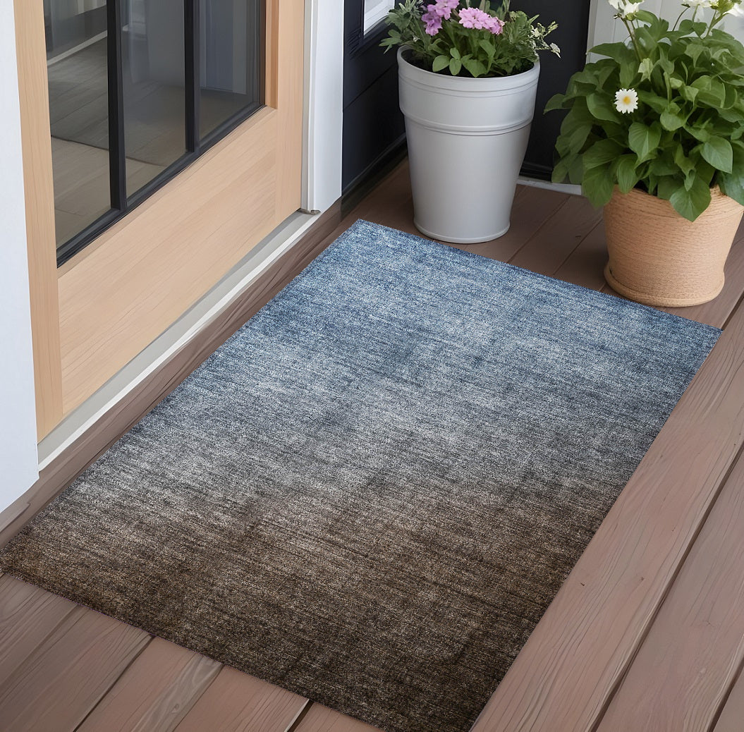 3 X 5 Blue and Green Ombre Washable Non Skid Indoor Outdoor Area Rug