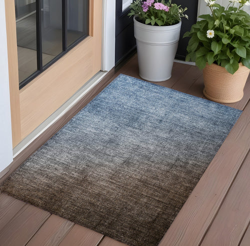3 X 5 Blue and Green Ombre Washable Non Skid Indoor Outdoor Area Rug