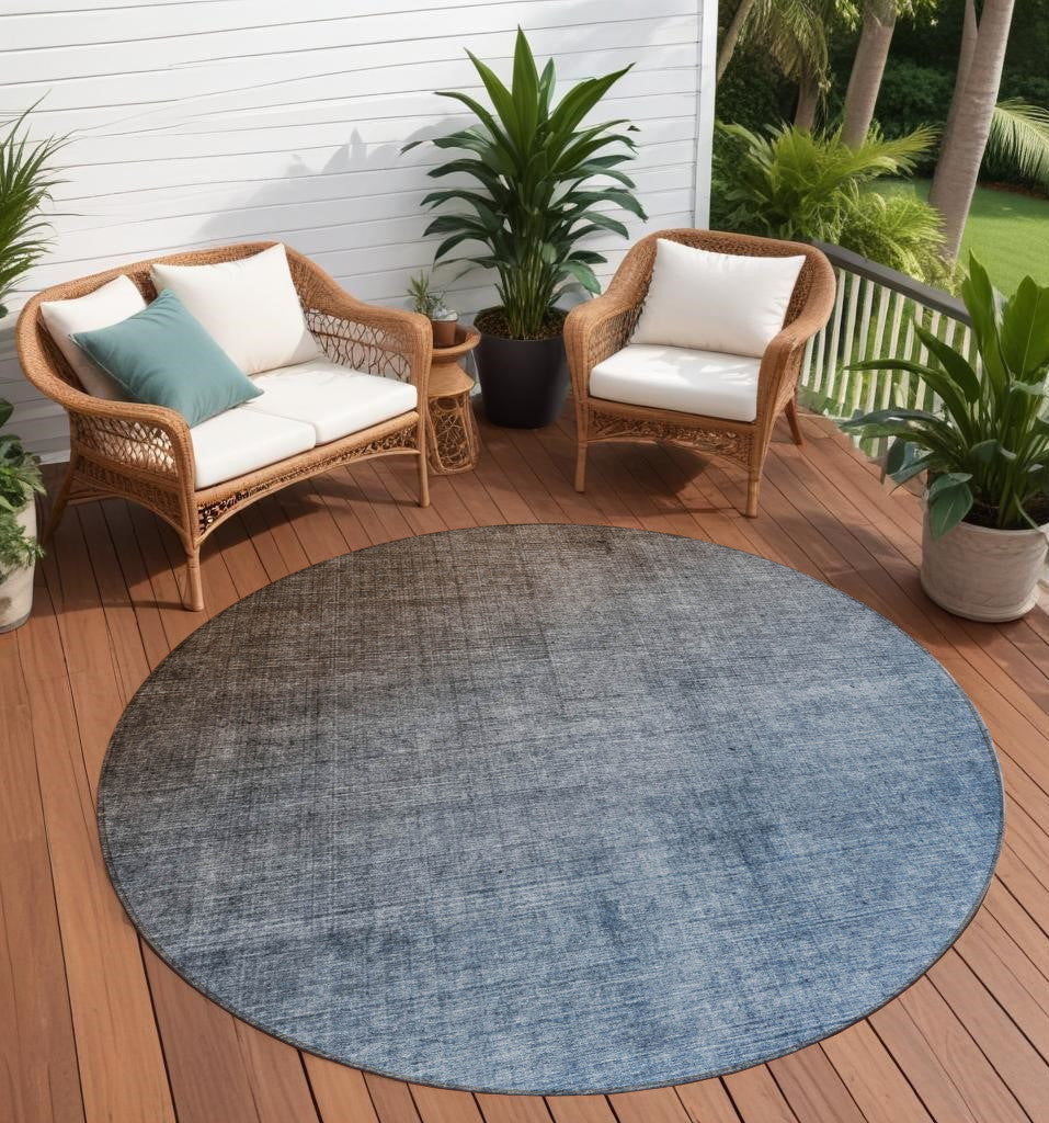 8 Round Blue and Green Round Ombre Washable Non Skid Indoor Outdoor Area Rug