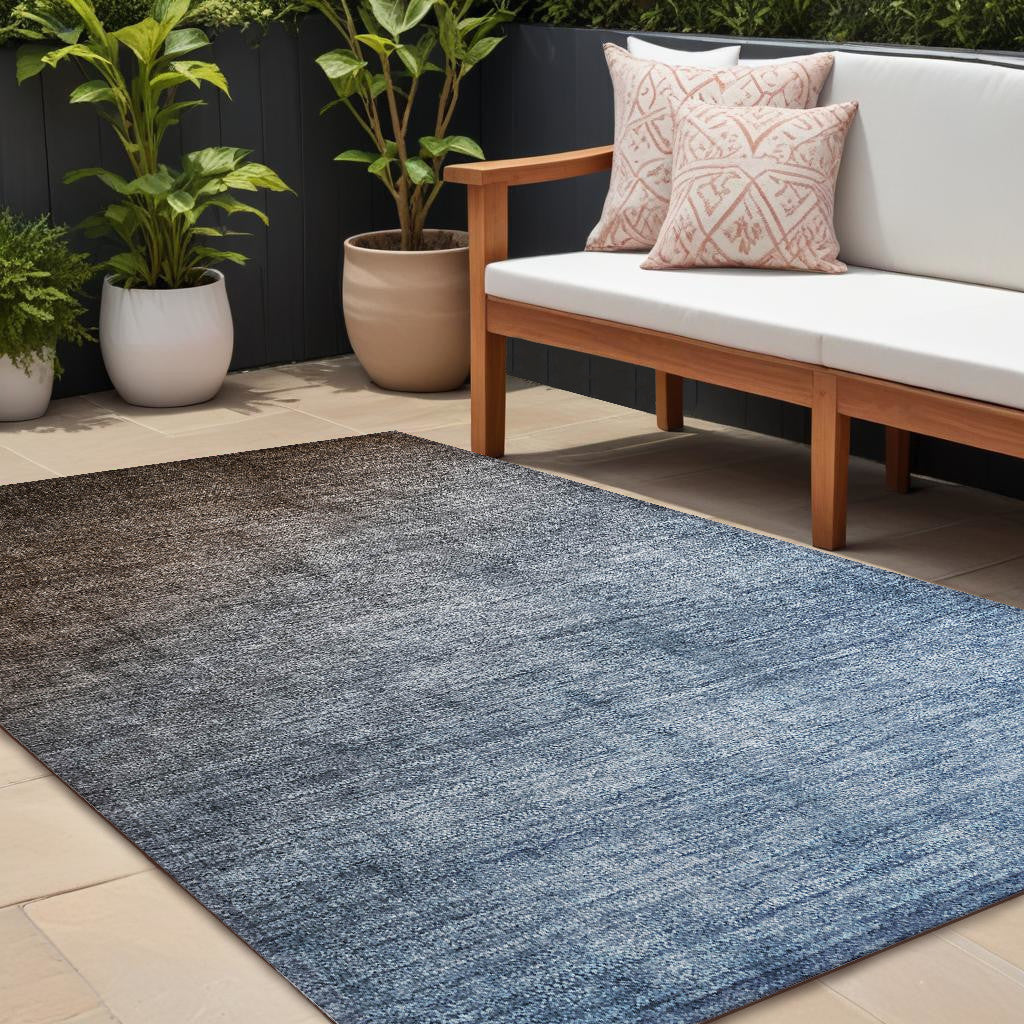 9 X 12 Blue and Green Ombre Washable Non Skid Indoor Outdoor Area Rug