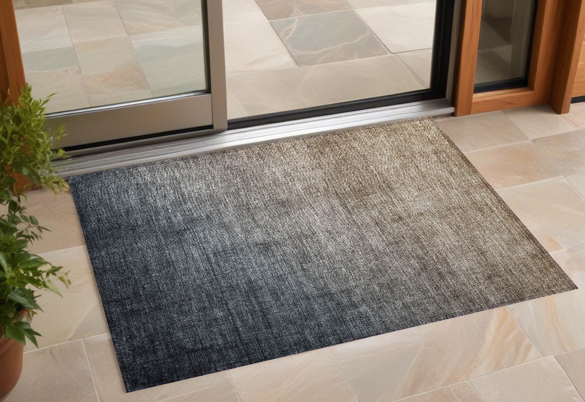 2 X 3 Taupe and Gray Ombre Washable Non Skid Indoor Outdoor Area Rug