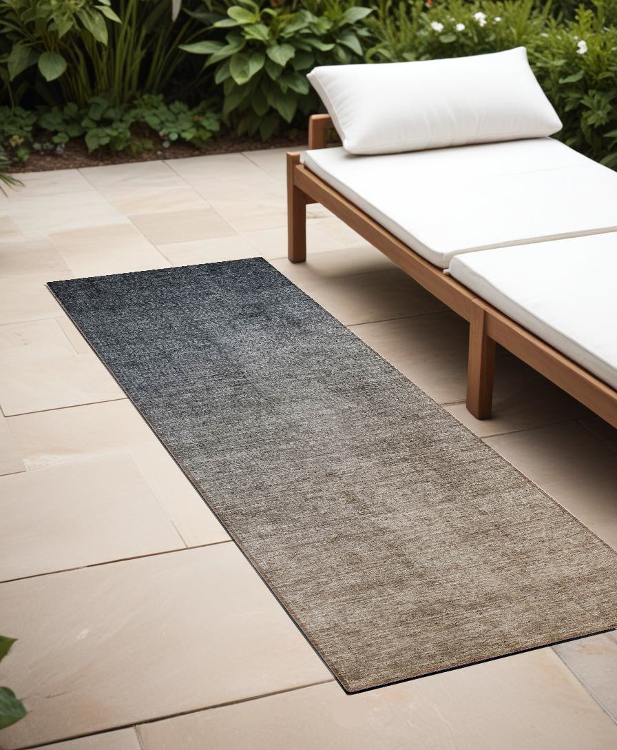 8 Runner Taupe and Gray Ombre Washable Non Skid Indoor Outdoor Runner Rug