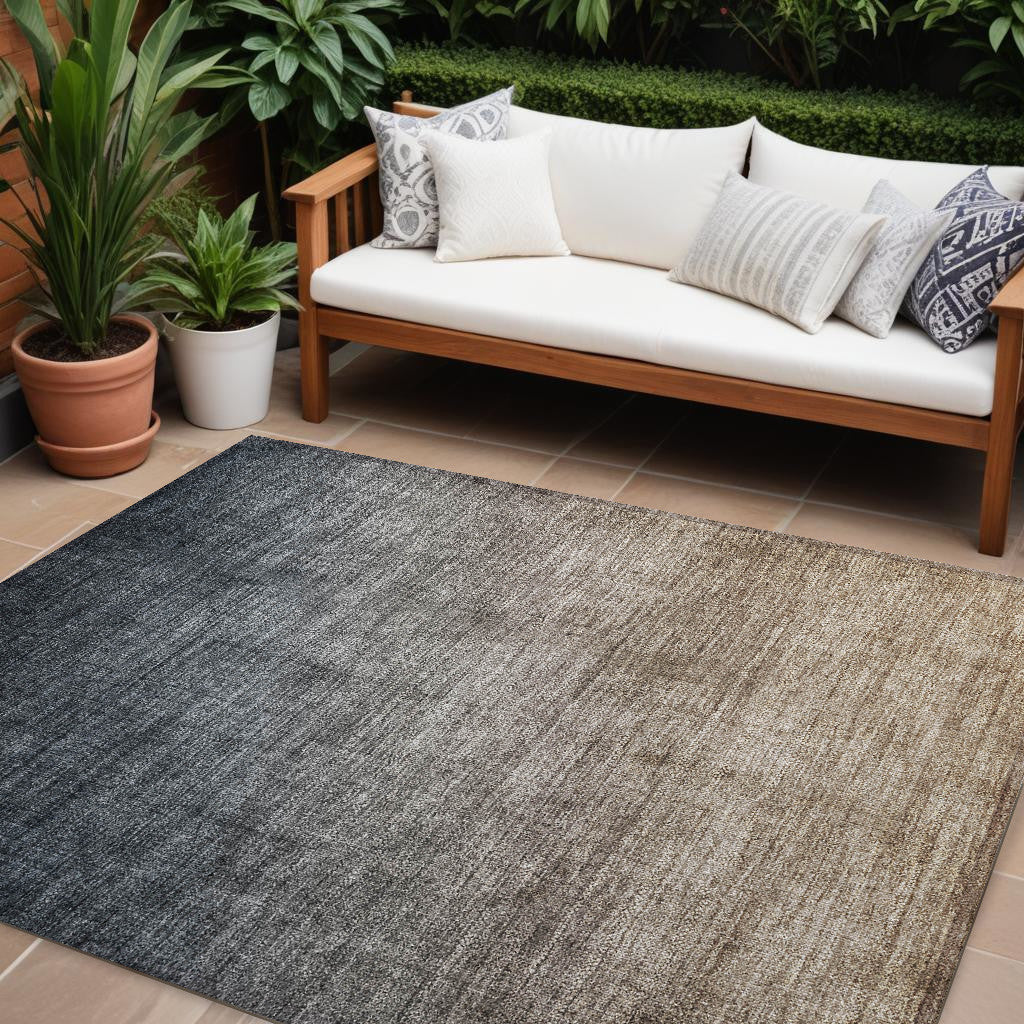 8 X 10 Taupe and Gray Ombre Washable Non Skid Indoor Outdoor Area Rug