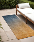 8 Runner Denim and Gold Ombre Washable Non Skid Indoor Outdoor Runner Rug