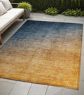 5 X 8 Denim and Gold Ombre Washable Non Skid Indoor Outdoor Area Rug