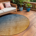 8 Round Denim and Gold Round Ombre Washable Non Skid Indoor Outdoor Area Rug