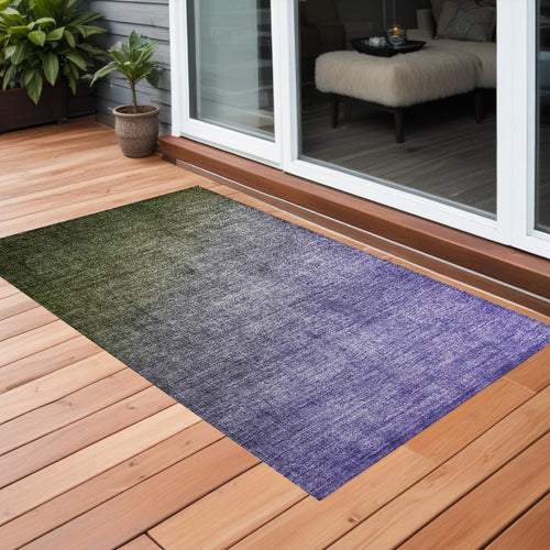 2 X 3 Olive Green and Purple Ombre Washable Non Skid Indoor Outdoor Area Rug