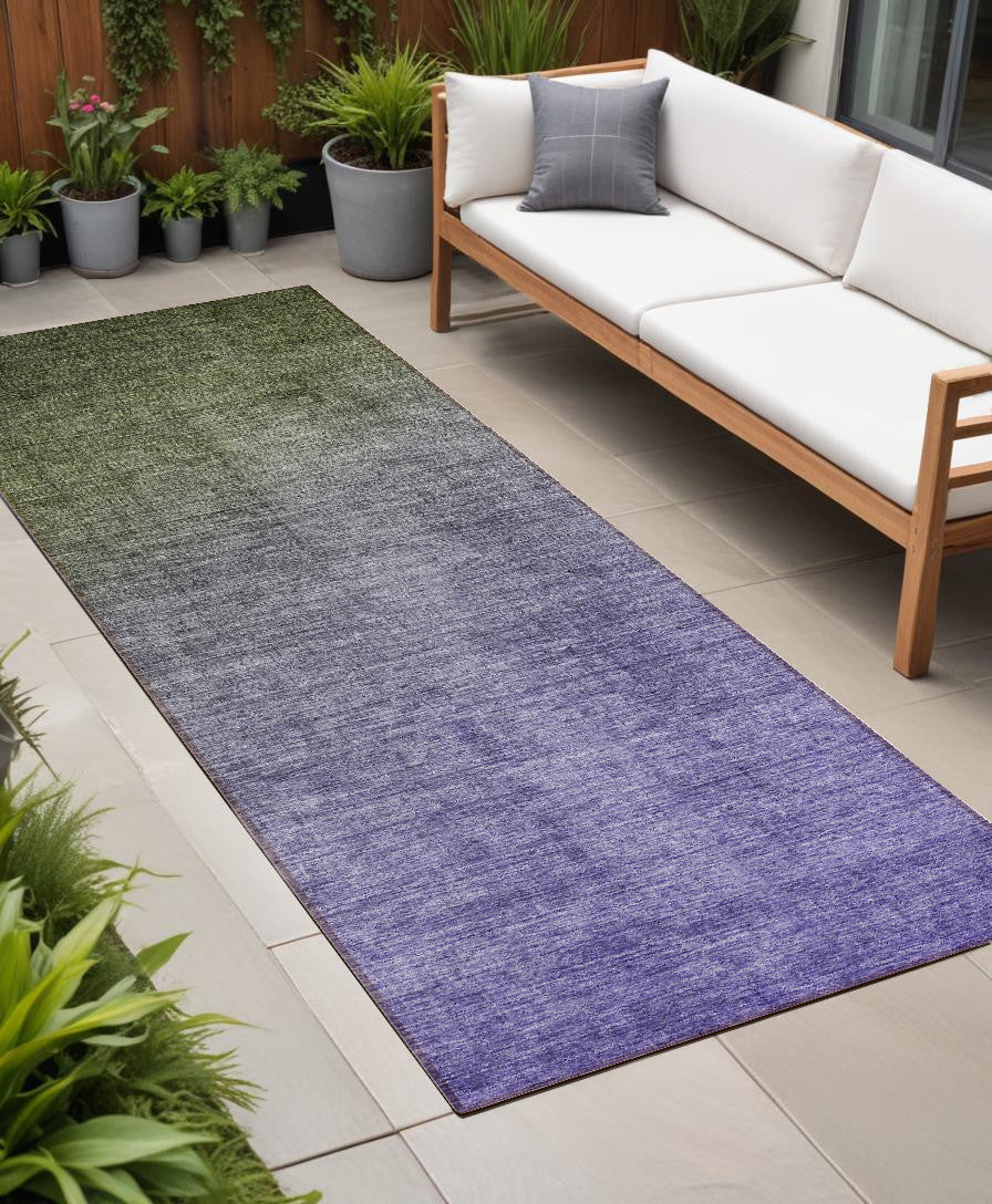 8 Runner Olive Green and Purple Ombre Washable Non Skid Indoor Outdoor Runner Rug