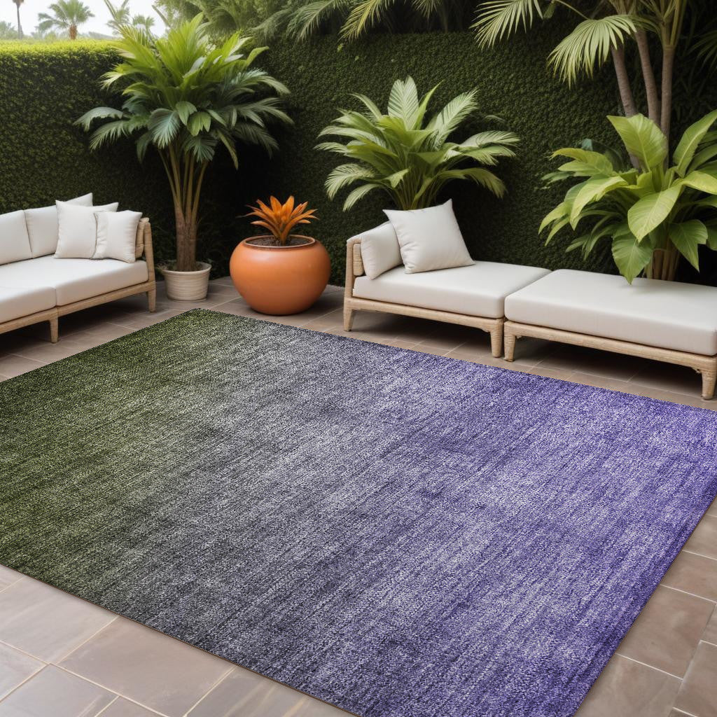 8 X 10 Olive Green and Purple Ombre Washable Non Skid Indoor Outdoor Area Rug