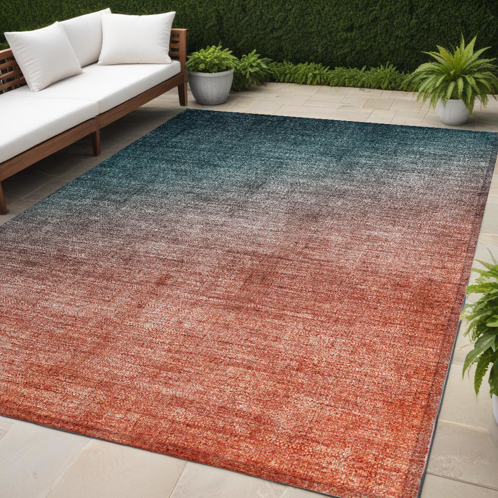 5 X 8 Gray and Red Orange Ombre Washable Non Skid Indoor Outdoor Area Rug