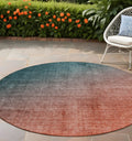 8 Round Gray and Red Orange Round Ombre Washable Non Skid Indoor Outdoor Area Rug
