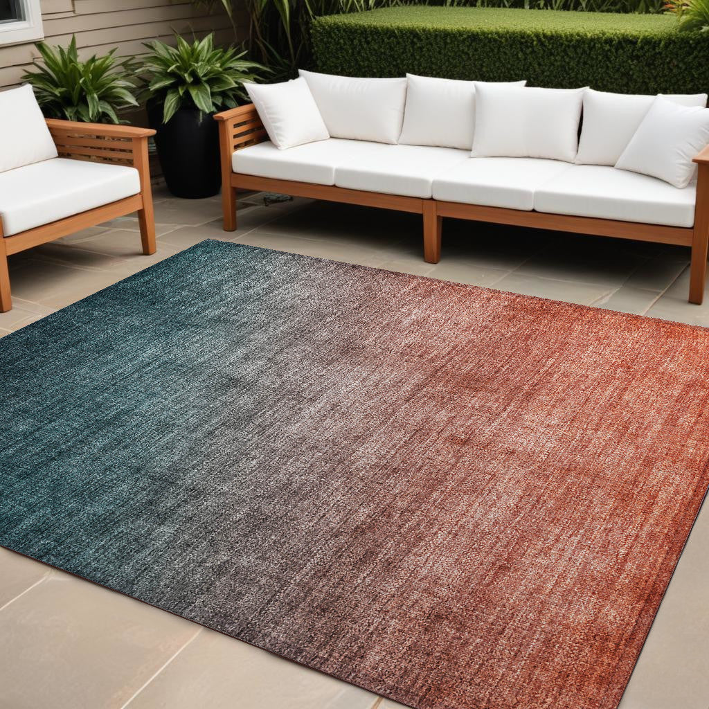 10 X 14 Gray and Red Orange Ombre Washable Non Skid Indoor Outdoor Area Rug