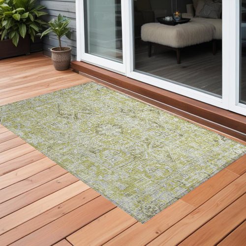 2 X 3 Artichoke Green Oriental Washable Non Skid Indoor Outdoor Area Rug