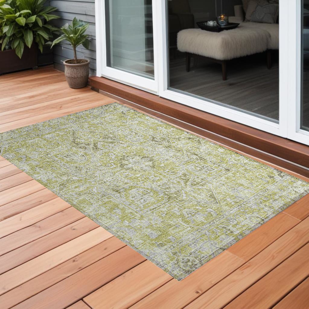 3 X 5 Artichoke Green Oriental Washable Non Skid Indoor Outdoor Area Rug