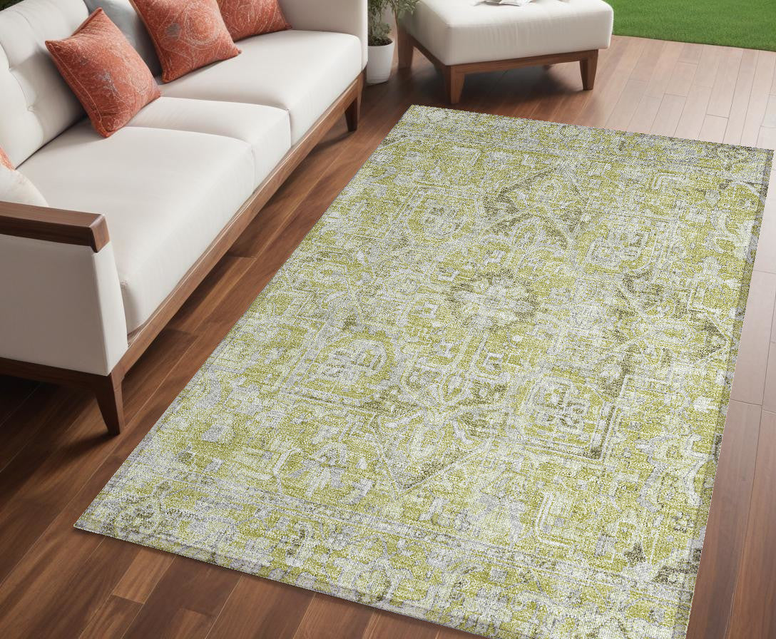 5 X 8 Artichoke Green Oriental Washable Non Skid Indoor Outdoor Area Rug