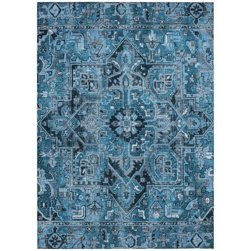 3 X 5 Denim and Gray Oriental Washable Non Skid Indoor Outdoor Area Rug