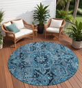 8 Round Denim and Gray Round Oriental Washable Non Skid Indoor Outdoor Area Rug