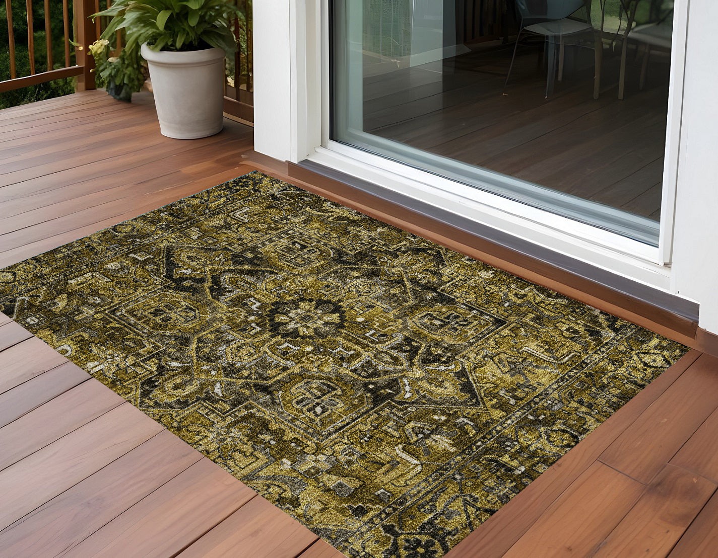 2 X 3 Coffee and Gray Oriental Washable Non Skid Indoor Outdoor Area Rug