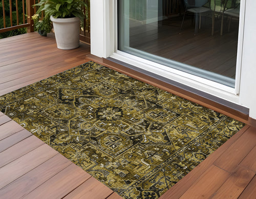 2 X 3 Coffee and Gray Oriental Washable Non Skid Indoor Outdoor Area Rug
