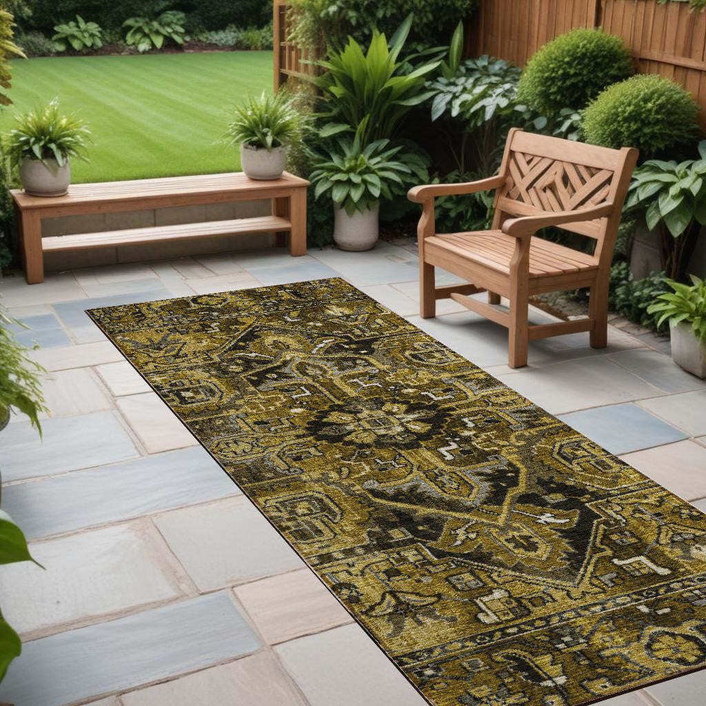 8 Runner Coffee and Gray Oriental Washable Non Skid Indoor Outdoor Runner Rug