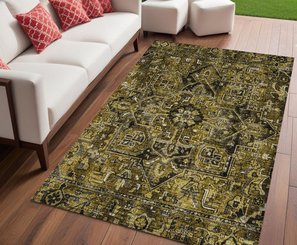 5 X 8 Coffee and Gray Oriental Washable Non Skid Indoor Outdoor Area Rug