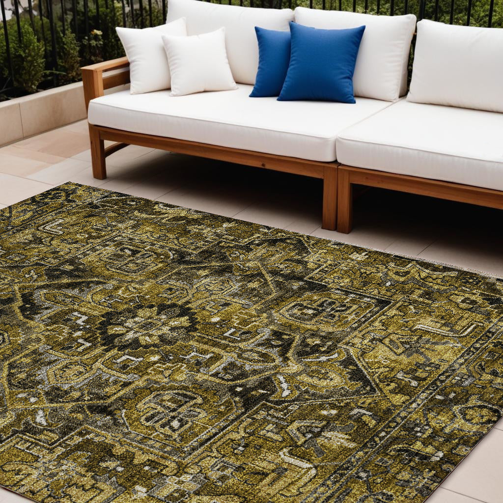 8 X 10 Coffee and Gray Oriental Washable Non Skid Indoor Outdoor Area Rug