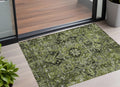 3 X 5 Olive Green and Dark Green Oriental Washable Non Skid Indoor Outdoor Area Rug