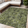 5 X 8 Olive Green and Dark Green Oriental Washable Non Skid Indoor Outdoor Area Rug