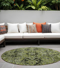 8 Round Olive Green and Dark Green Round Oriental Washable Non Skid Indoor Outdoor Area Rug