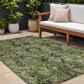 9 X 12 Olive Green and Dark Green Oriental Washable Non Skid Indoor Outdoor Area Rug