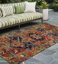 8 Runner Red Orange and Blue Oriental Washable Non Skid Indoor Outdoor Runner Rug