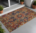 3 X 5 Red Orange and Blue Oriental Washable Non Skid Indoor Outdoor Area Rug