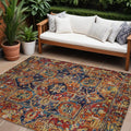 10 X 14 Red Orange and Blue Oriental Washable Non Skid Indoor Outdoor Area Rug