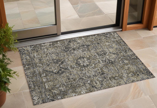 2 X 3 Taupe and Dark Taupe Oriental Washable Non Skid Indoor Outdoor Area Rug