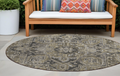 8 Round Taupe and Dark Taupe Round Oriental Washable Non Skid Indoor Outdoor Area Rug
